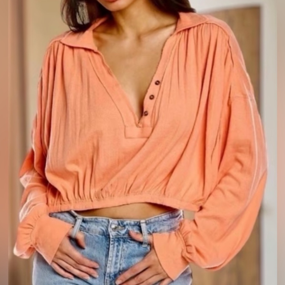 FREE PEOPLE Darren Cotton Linen Crop Top Savannah Red Size S NWT!